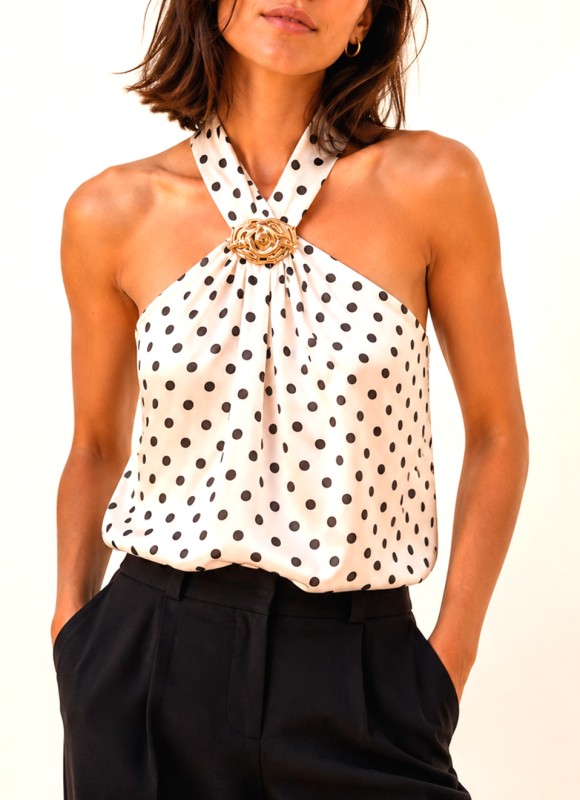 Blusa Lunares Cuello Halter Mujer | Moda Verano | Premonición.online