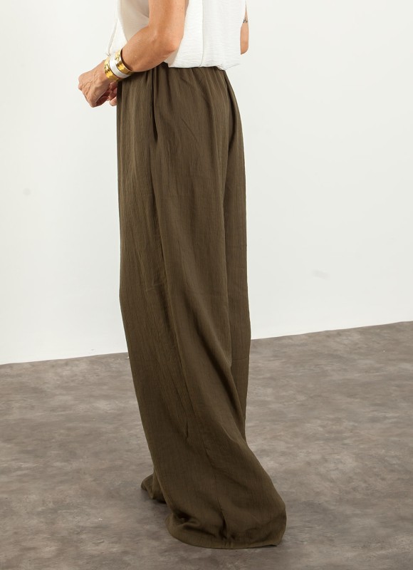 Pantalón Fluido Mujer, Verde, Blanco y Marrón | Premonición.online