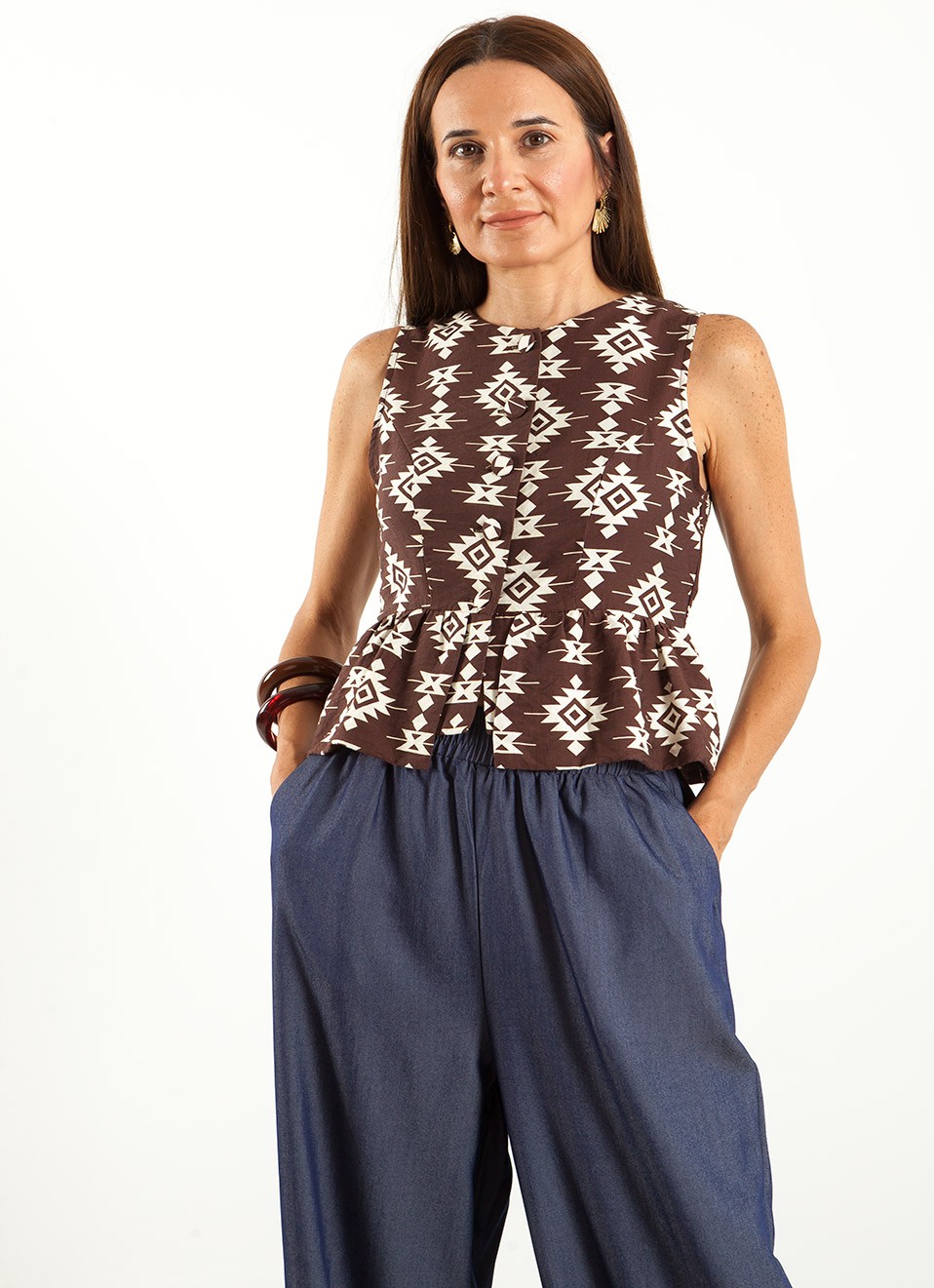 Top Estampado Marrón Tirantes | Premonición.online