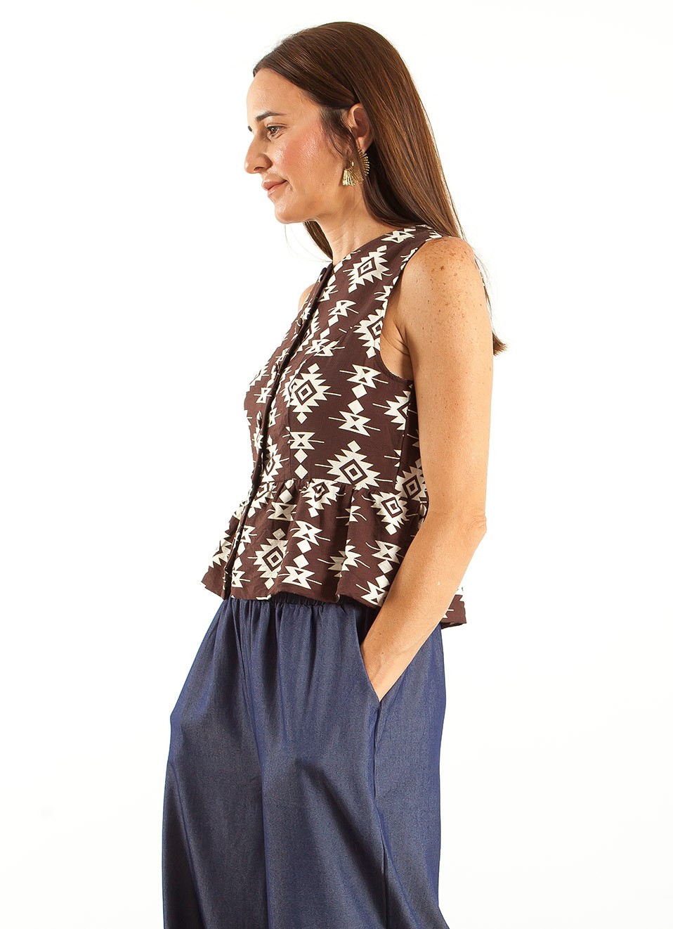 Top Estampado Marrón Tirantes | Premonición.online