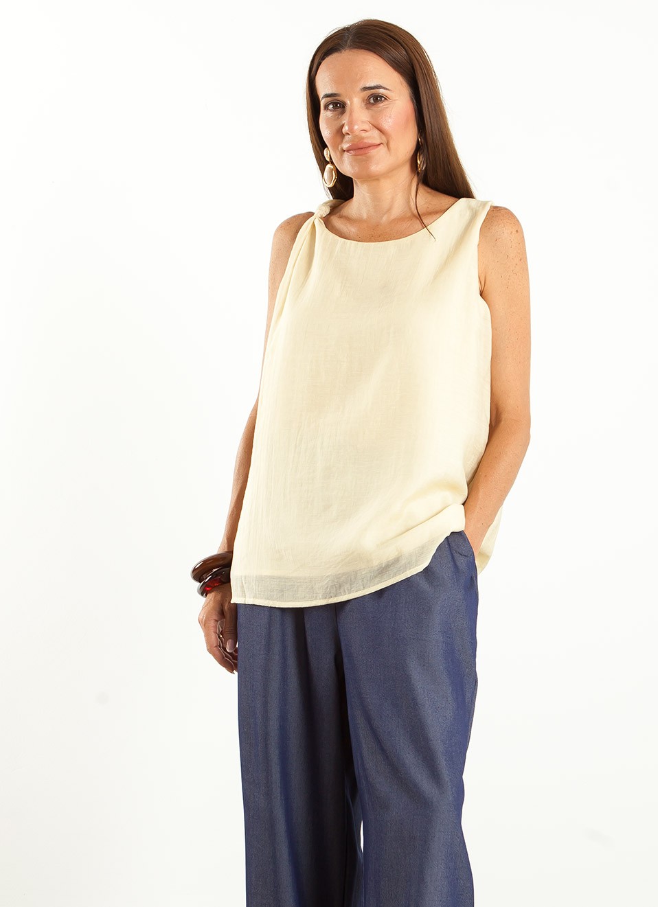 Blusa Amarilla con Nudo en Hombro Mujer | Moda Verano | Premonición.online