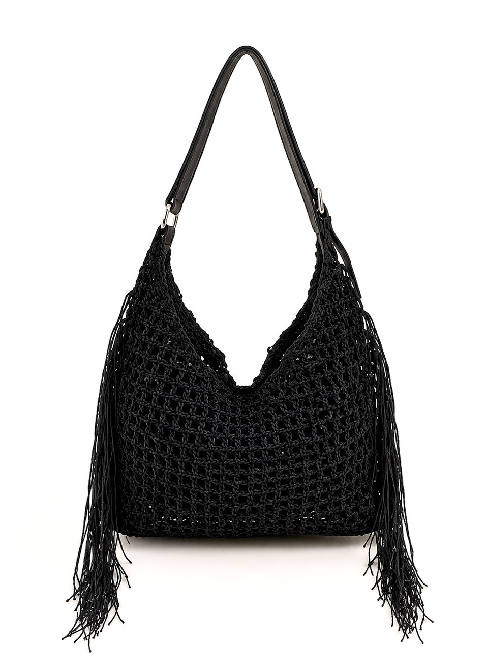 Bolso de Hombro Efecto Rafia Negro Mujer | Moda Verano | Premonición.online