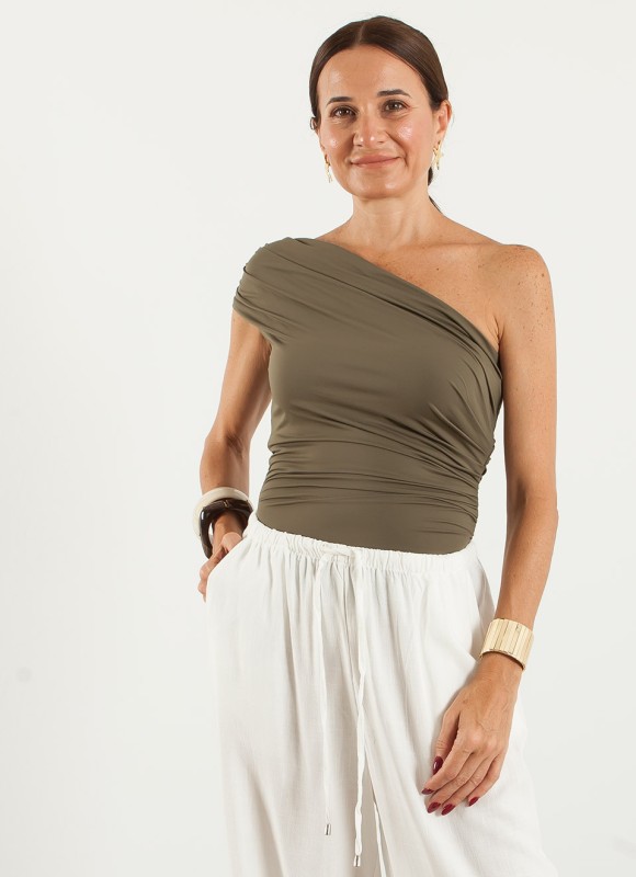 Top Fruncido Mujer Hombro Descubierto | Premonición.online