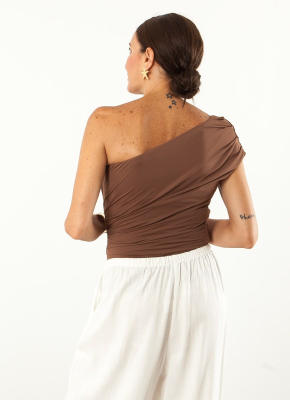 Top Fruncido Mujer Hombro Descubierto | Premonición.online