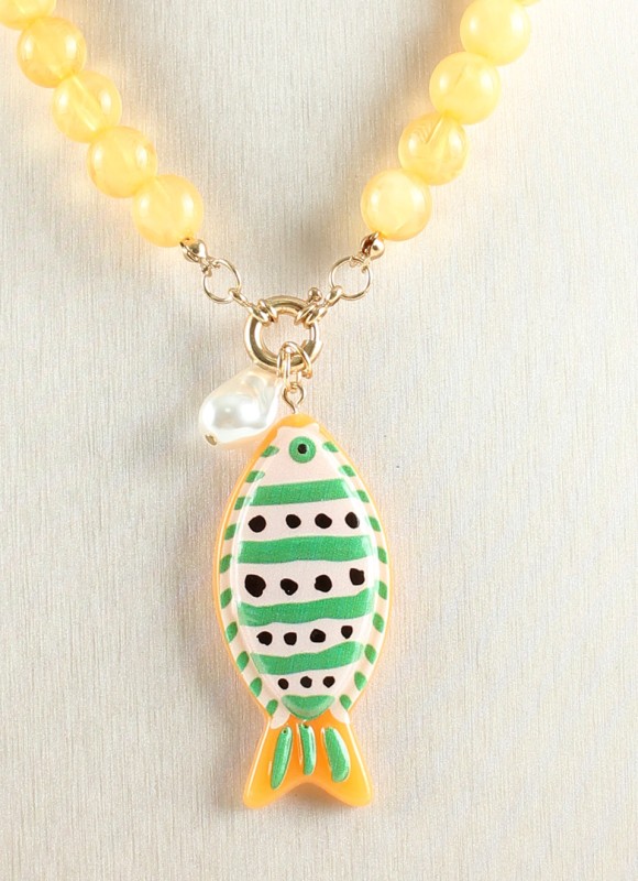 Collar de Bolas con Pez de Resina Mujer | Moda | Premonición.online