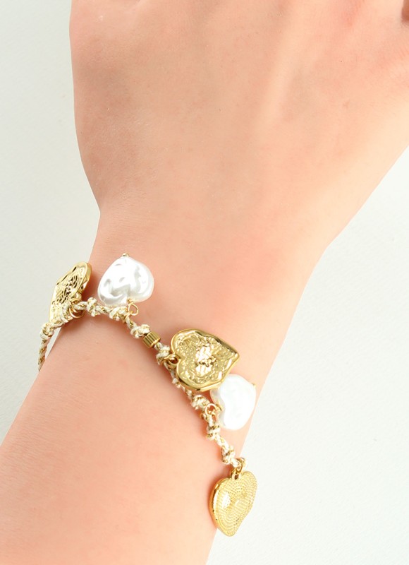 Pulsera Acero Inoxidable Corazones Dorados y Blancos | Premonición.online