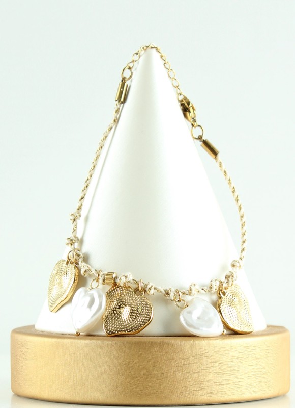 Pulsera Acero Inoxidable Corazones Dorados y Blancos | Premonición.online