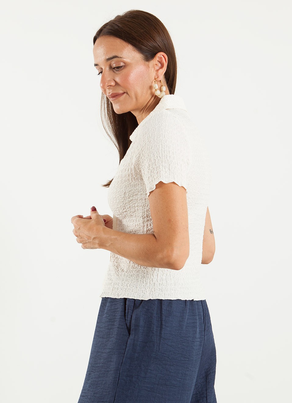 Camisa Crop Efecto Arrugado Mujer | Moda Verano | Premonición.online
