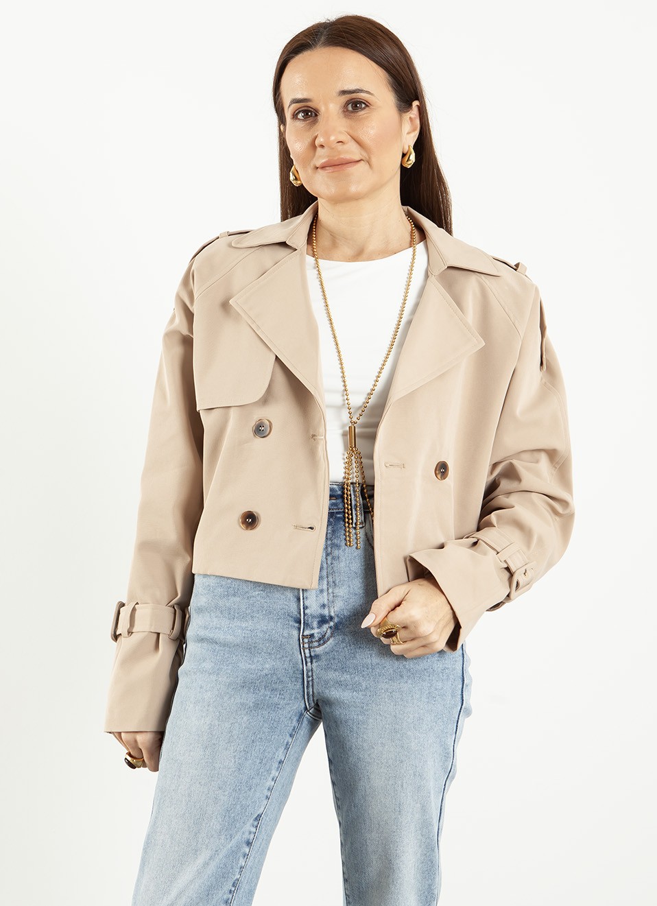 Gabardina Crop Beige Mujer | Moda y Tendencias | Premonición.online