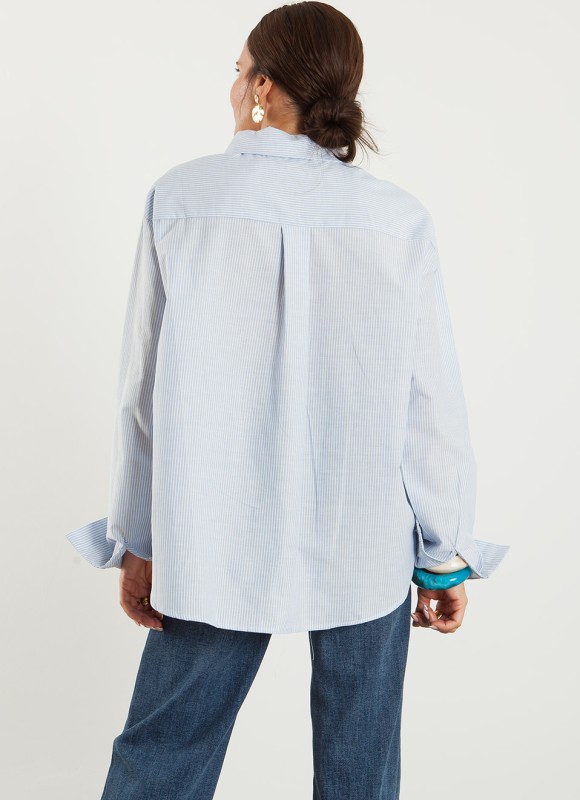 Camisa Azul Rayas Mujer | Estilo Casual y Actual | Premonición.online