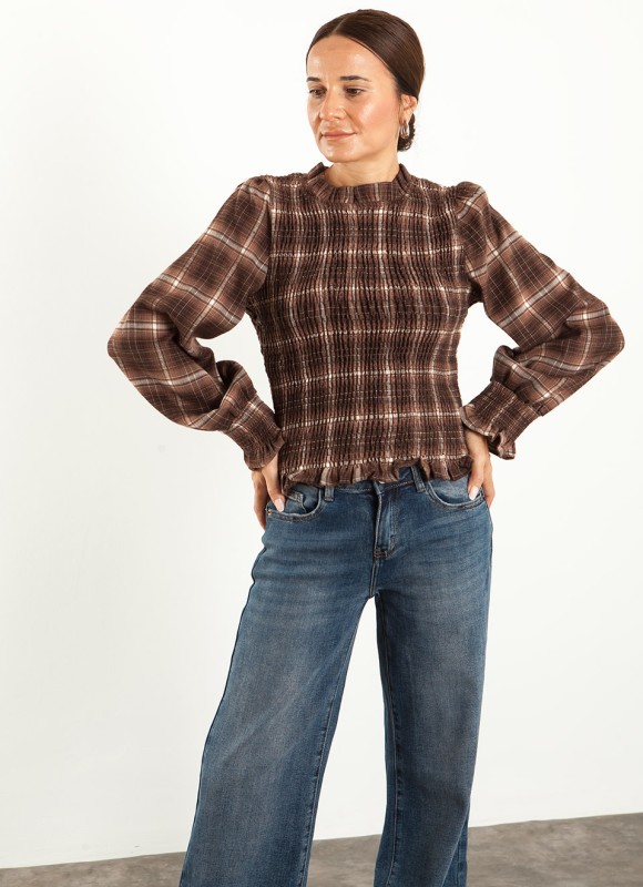 Blusa Nido de Abeja Marrón Mujer | Elegante | Premonición.online