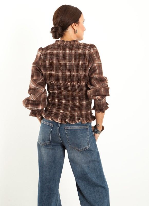 Blusa Nido de Abeja Marrón Mujer | Elegante | Premonición.online