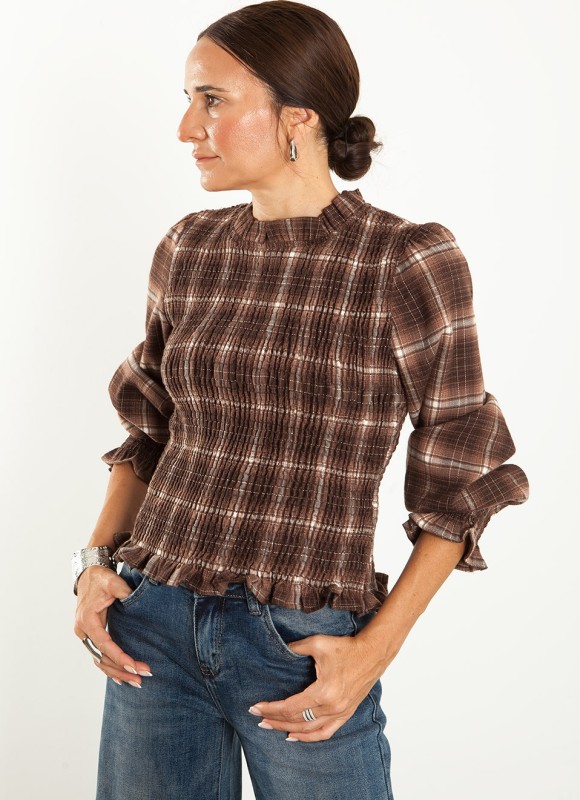 Blusa Nido de Abeja Marrón Mujer | Elegante | Premonición.online