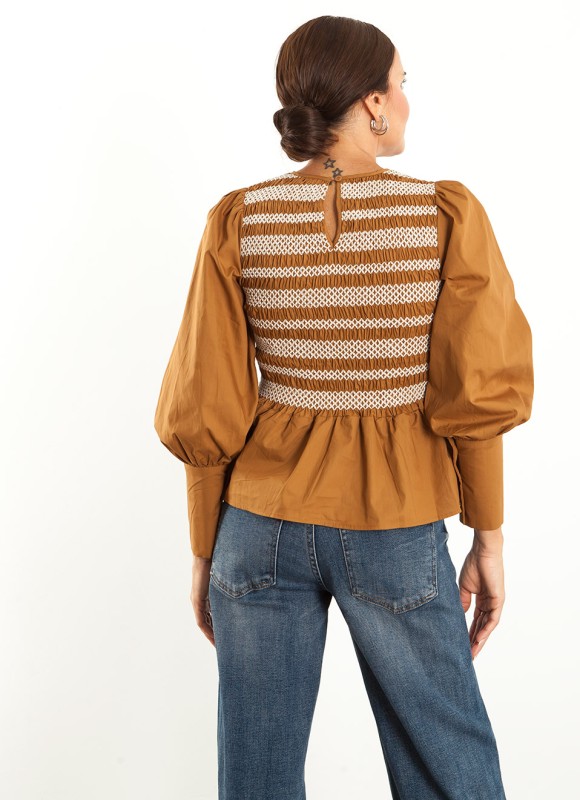 Blusa Nido de Abeja Mujer | Camel y Azul | Premonición.online