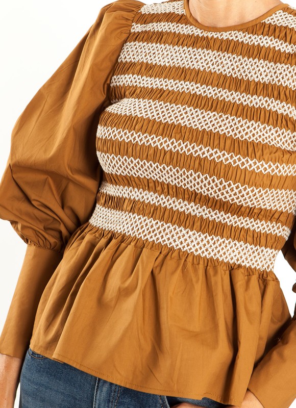 Blusa Nido de Abeja Mujer | Camel y Azul | Premonición.online