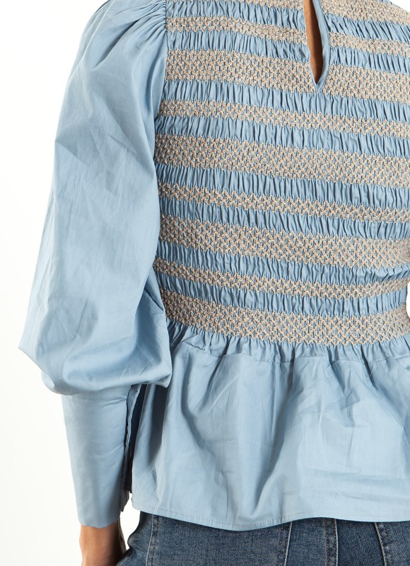 Blusa Nido de Abeja Mujer | Camel y Azul | Premonición.online