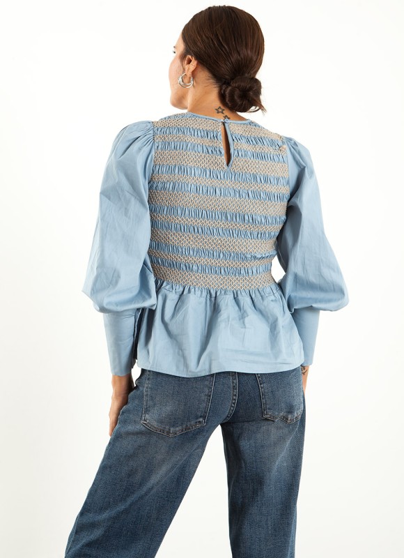 Blusa Nido de Abeja Mujer | Camel y Azul | Premonición.online