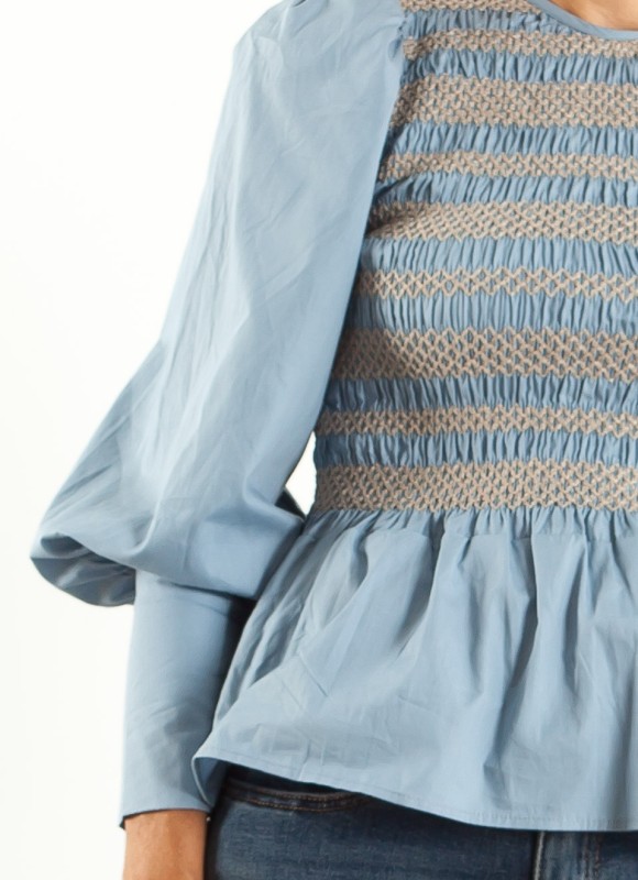 Blusa Nido de Abeja Mujer | Camel y Azul | Premonición.online