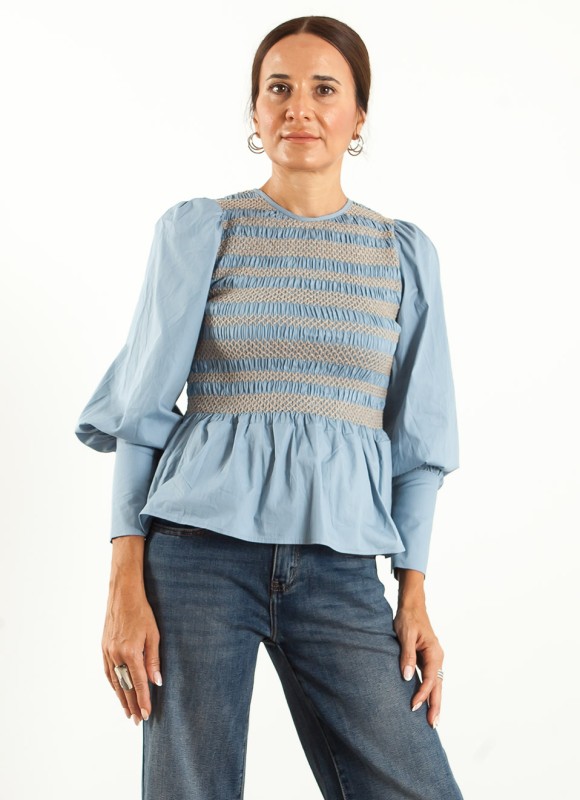 Blusa Nido de Abeja Mujer | Camel y Azul | Premonición.online