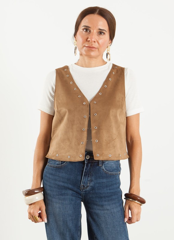 Chaleco Camel Efecto Ante Mujer | Con Argollas | Premonición.online