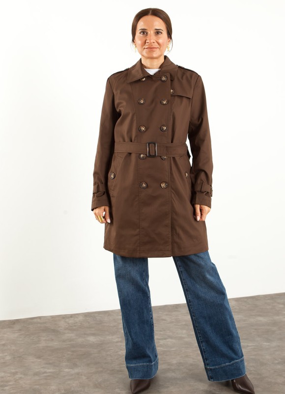 Gabardina Tres Cuartos Marrón Chocolate Mujer | Elegante | Premonición.online