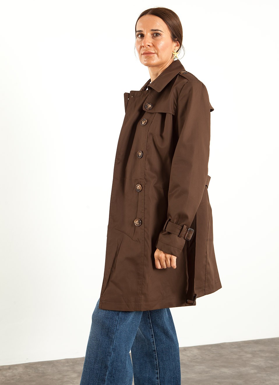 Gabardina Tres Cuartos Marrón Chocolate Mujer | Elegante | Premonición.online