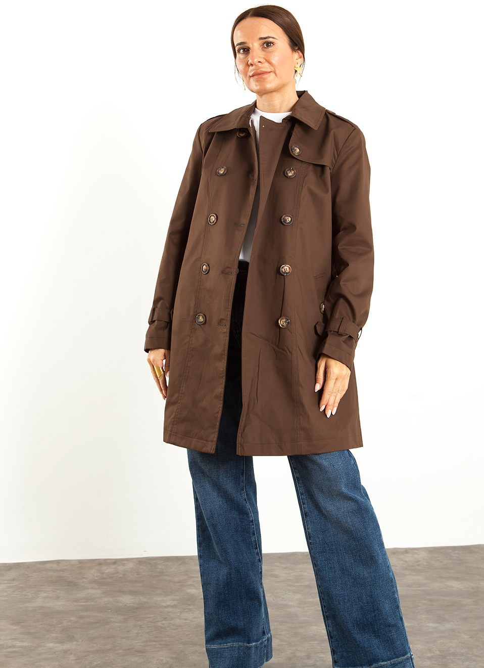 Gabardina Tres Cuartos Marrón Chocolate Mujer | Elegante | Premonición.online