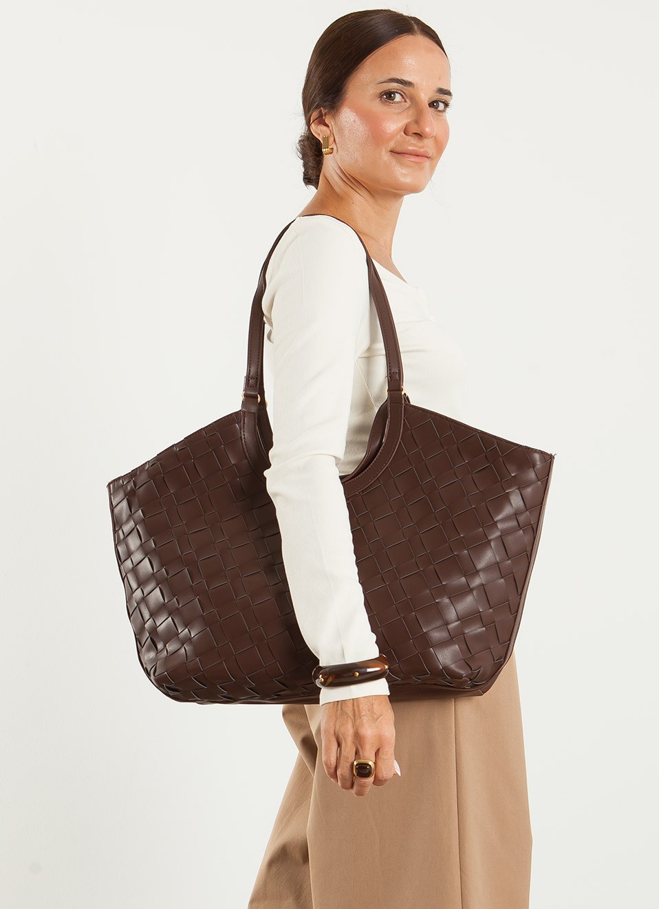 Bolso Shopper Trenzado Marrón Chocolate Mujer | Grande | Premonición.online