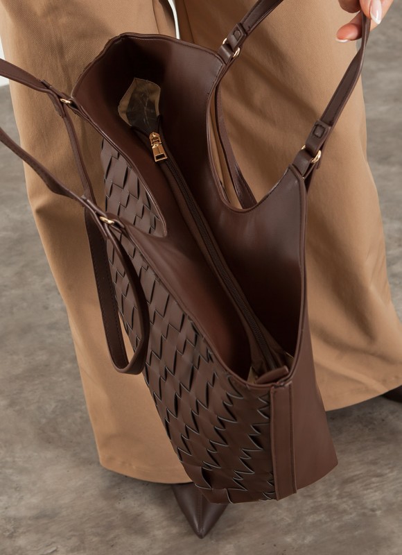 Bolso Shopper Trenzado Marrón Chocolate Mujer | Grande | Premonición.online