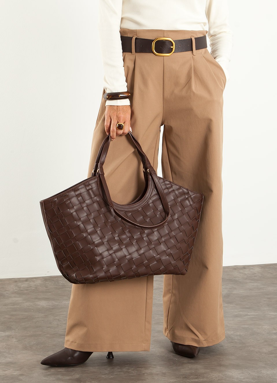 Bolso Shopper Trenzado Marrón Chocolate Mujer | Grande | Premonición.online