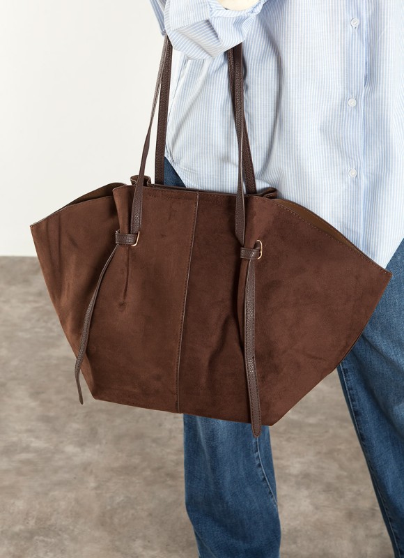 Bolso Shopper Efecto Ante Mujer | Con Neceser | Premonición.online
