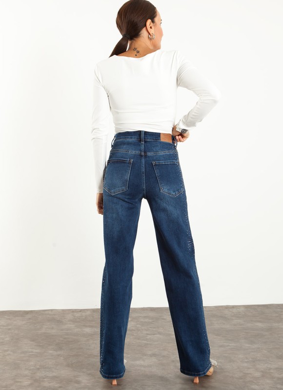 Jeans Rectos Strass Laterales Mujer | Tendencia | Premonición.online