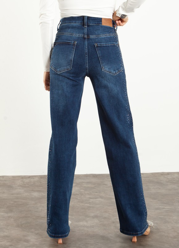 Jeans Rectos Strass Laterales Mujer | Tendencia | Premonición.online