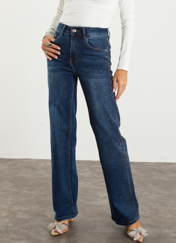 Jeans Rectos Strass Laterales Mujer | Tendencia | Premonición.online