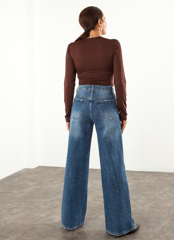 Jeans Wide Leg con Strass Mujer | Vaquero de Tendencia | Premonición.online
