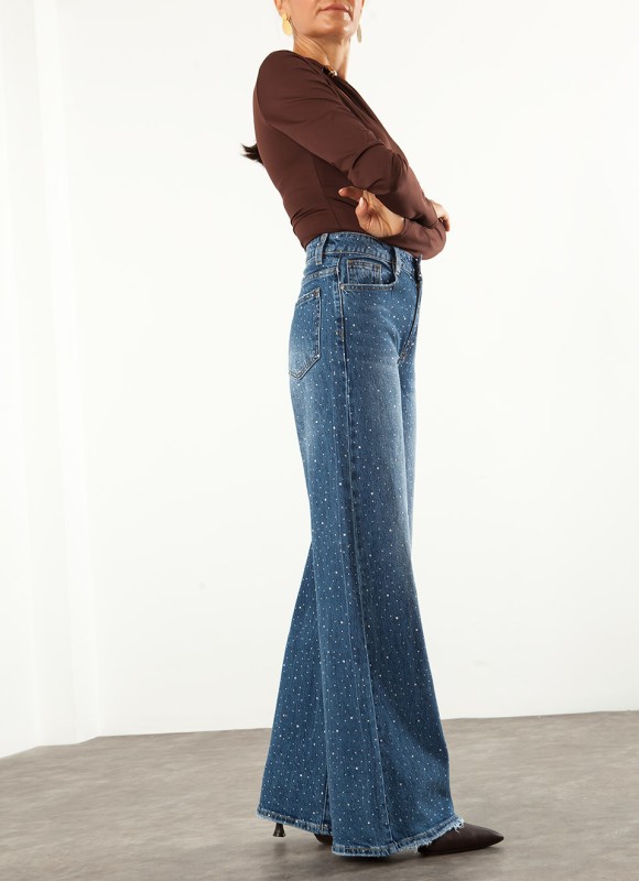 Jeans Wide Leg con Strass Mujer | Vaquero de Tendencia | Premonición.online