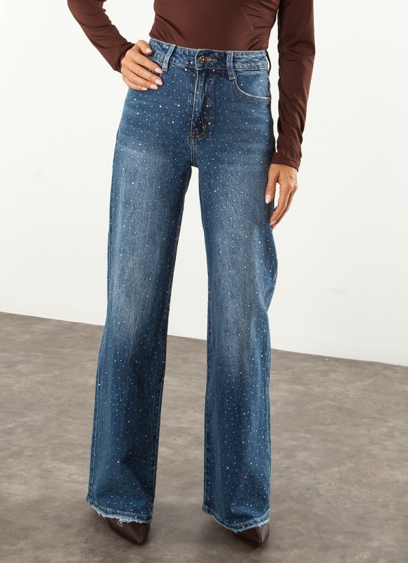 Jeans Wide Leg con Strass Mujer | Vaquero de Tendencia | Premonición.online