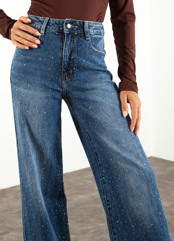 Jeans Wide Leg con Strass Mujer | Vaquero de Tendencia | Premonición.online