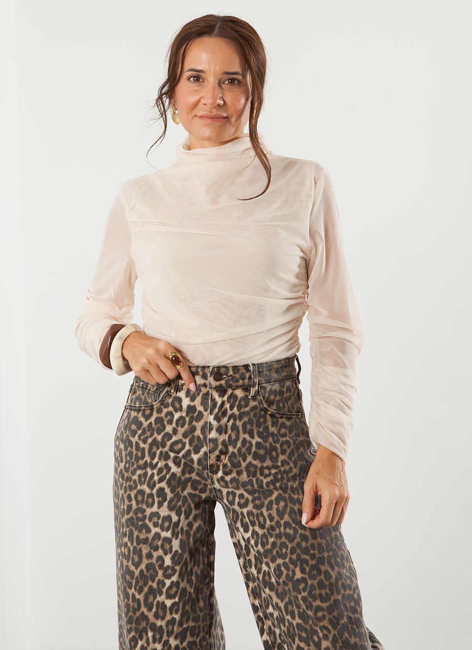 Top Translúcido Mujer | Apricot y Marrón | Elegante | Premonición.online