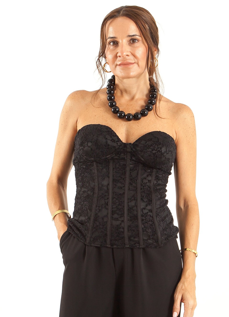 Corsé Encaje Mujer | Negro y Buganvilia | Elegante | Premonición.online