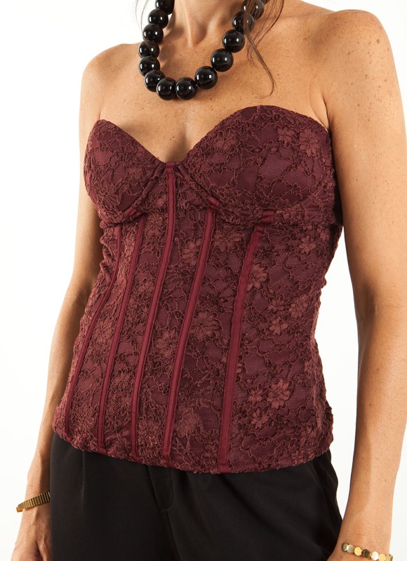 Corsé Encaje Mujer | Negro y Buganvilia | Elegante | Premonición.online