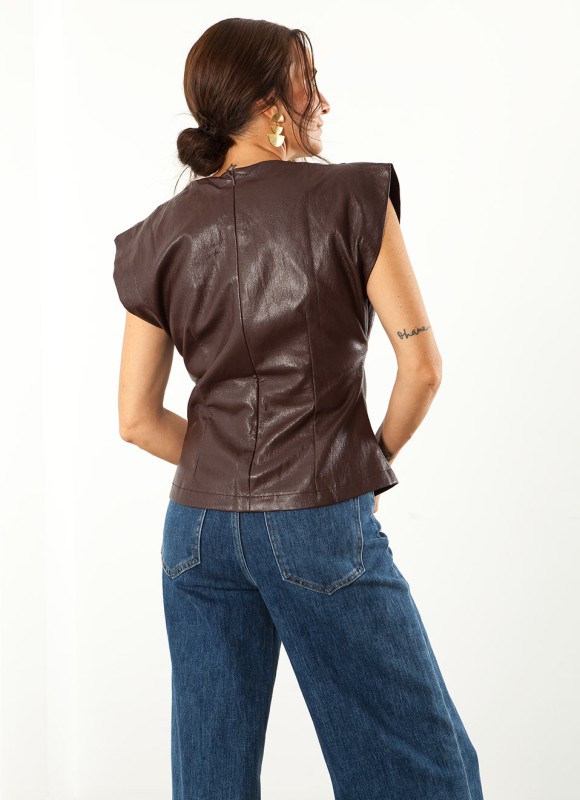 Top Sin Mangas Polipiel Café Mujer | Elegante | Premonición.online
