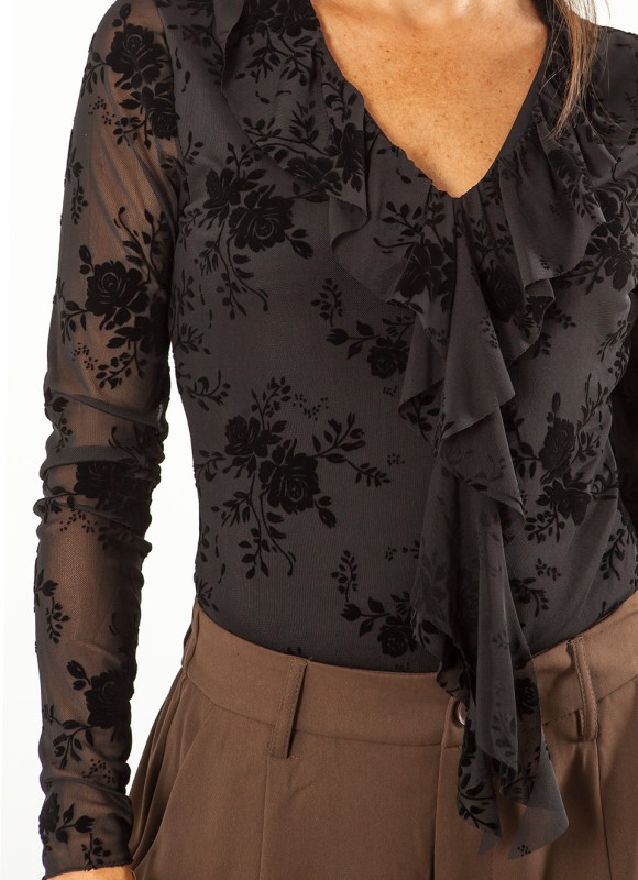 Blusa Tul Volantes Manga Larga Mujer | Elegante | Premonición.online