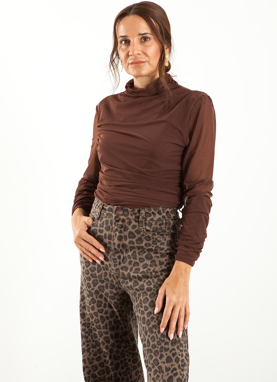 Top Translúcido Mujer | Apricot y Marrón | Elegante | Premonición.online