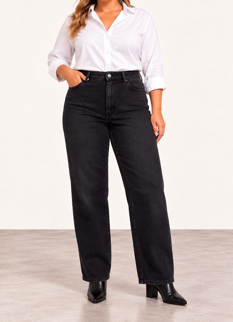 Jeans Straight Negro Talla Grande Mujer | Tendencia | Premonición.online