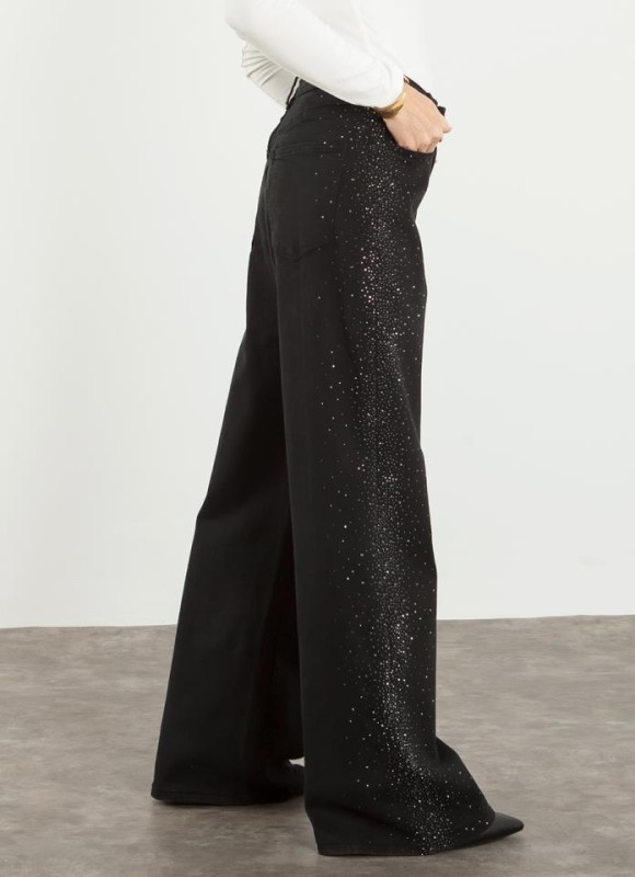 Jeans wide led strass