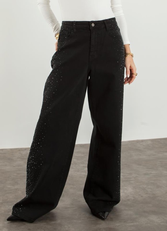 Jeans wide led strass