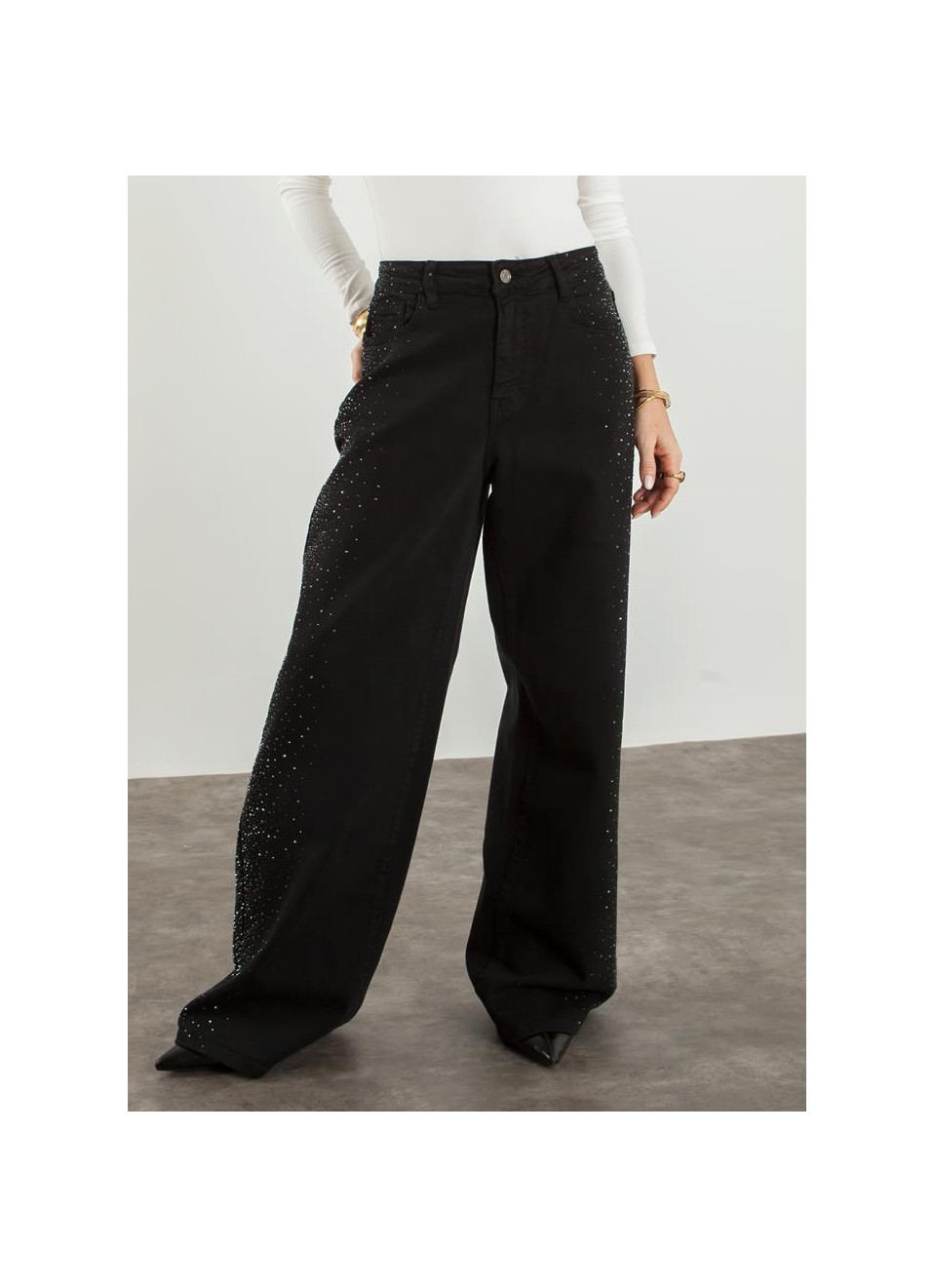 Jeans wide led strass