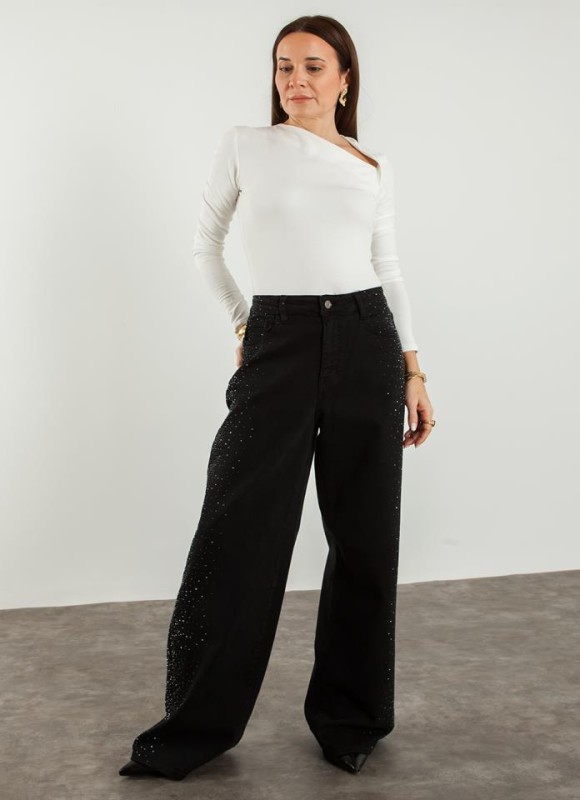 Jeans wide led strass