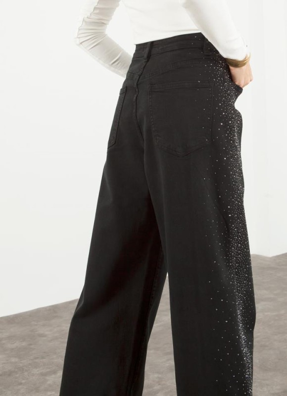 Jeans wide led strass